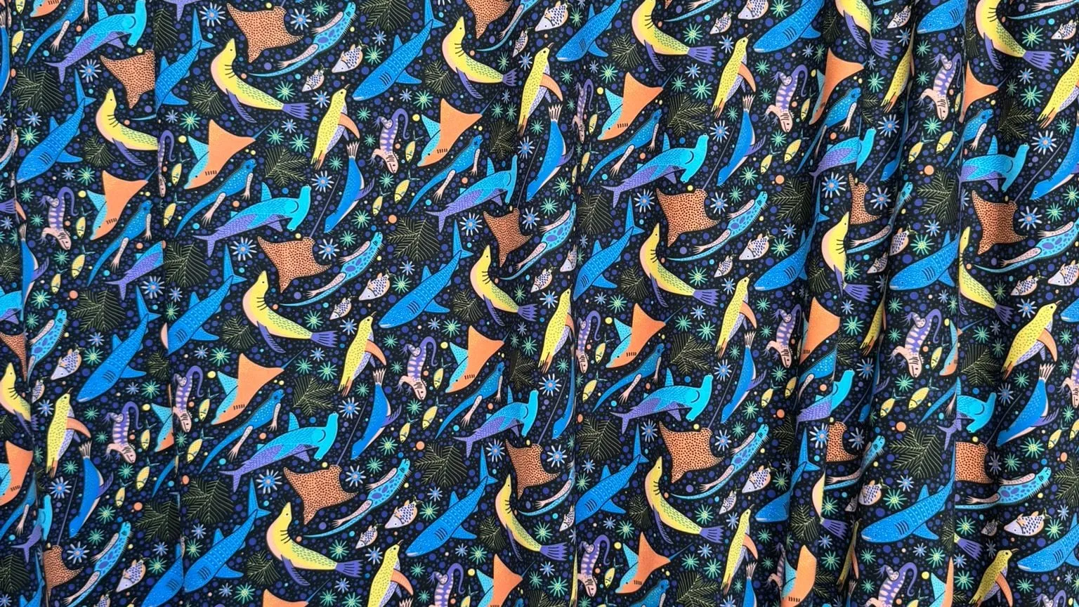 Close-up of the Galápagos print on lycra fabric